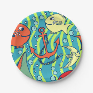Anchor and fishes under the sea paper plates