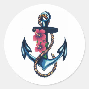 Anchor and Flowers Classic Round Sticker