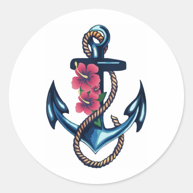 Anchor and Flowers Classic Round Sticker (Front)