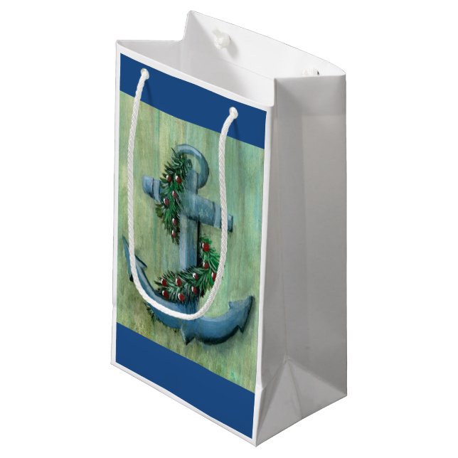 Anchor and Garland Holiday Gift Bag (Front Angled)