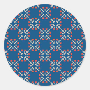 Anchor And Heart Pattern Classic Round Sticker