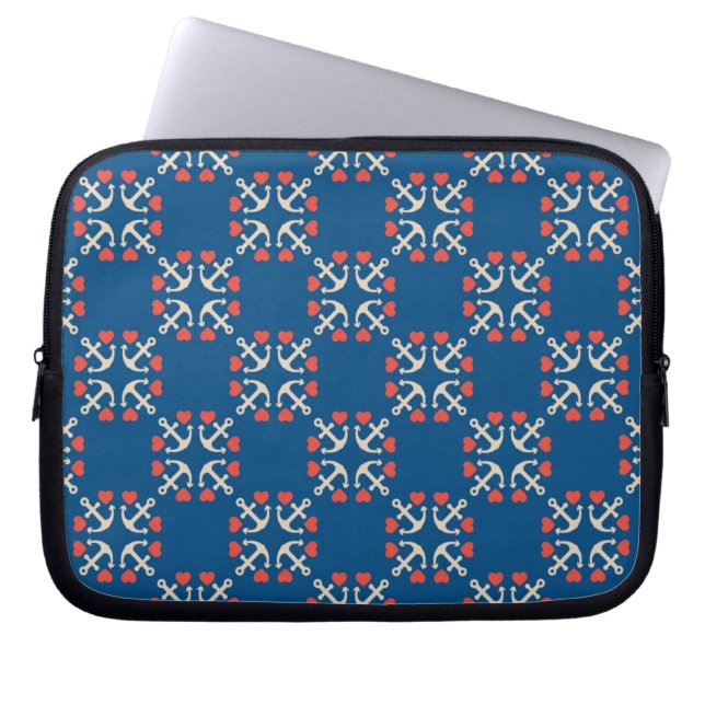 Anchor And Heart Pattern Laptop Sleeve (Front)