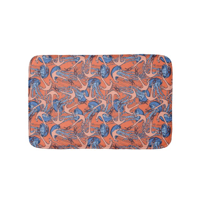 Anchor And Jellyfish Pattern Bath Mat (Front)