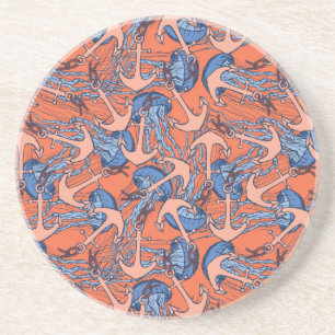 Anchor And Jellyfish Pattern Coaster