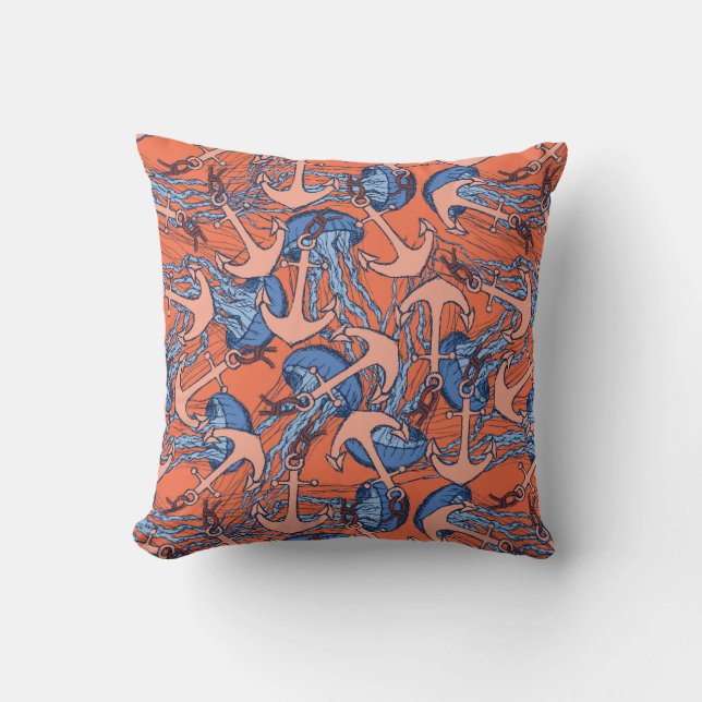 Anchor And Jellyfish Pattern Cushion (Front)