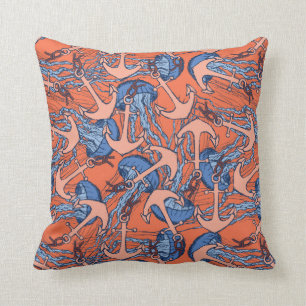 Anchor And Jellyfish Pattern Cushion