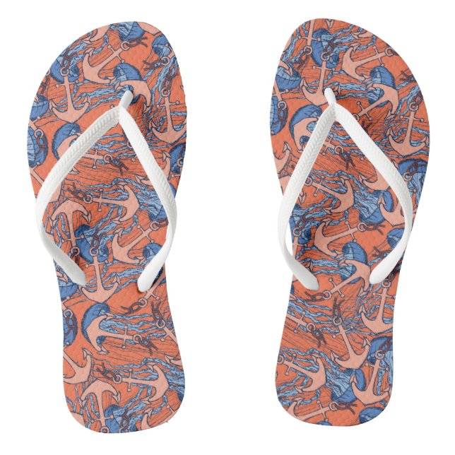 Anchor And Jellyfish Pattern Flip Flops (Footbed)