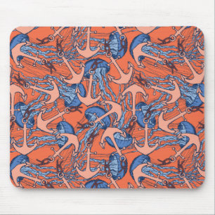 Anchor And Jellyfish Pattern Mouse Mat