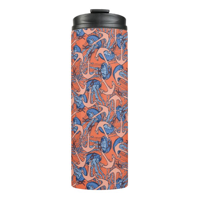 Anchor And Jellyfish Pattern Thermal Tumbler (Front)