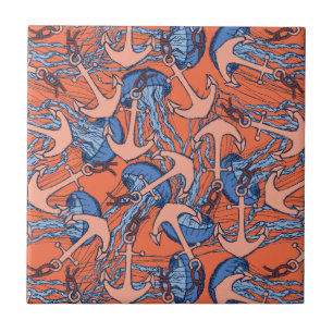 Anchor And Jellyfish Pattern Tile