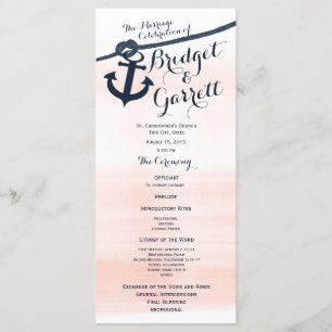 Anchor and Rope Blush Navy Wedding Program Programme