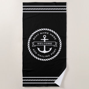 Anchor and rope boat name hailing port welcome beach towel