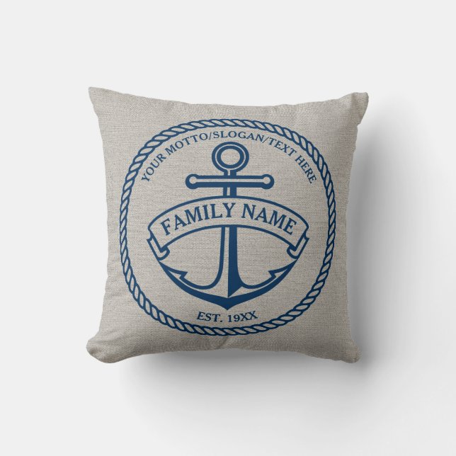 Anchor and Rope Family/Boat Logo Linen-Look Pillow (Front)