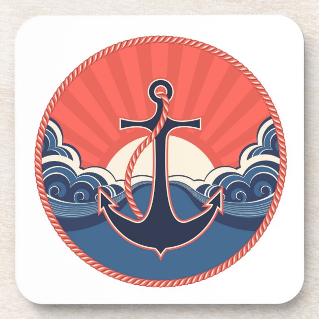 Anchor And Sea Wave Pattern Coaster (Front)