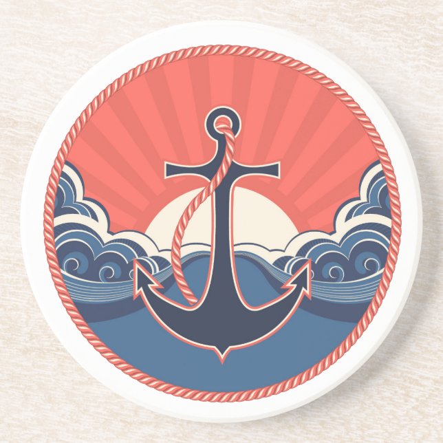 Anchor And Sea Wave Pattern Coaster (Front)