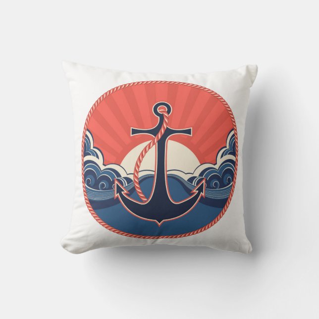 Anchor And Sea Wave Pattern Cushion (Front)