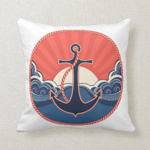 Anchor And Sea Wave Pattern Cushion
