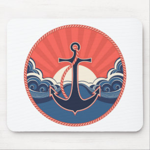 Anchor And Sea Wave Pattern Mouse Mat