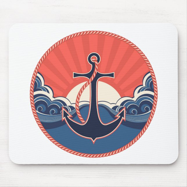 Anchor And Sea Wave Pattern Mouse Mat (Front)