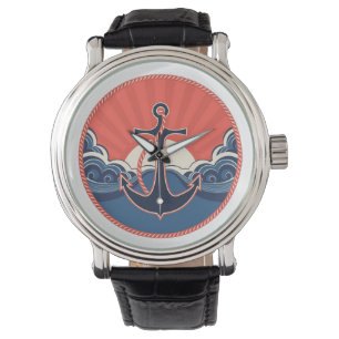 Anchor And Sea Wave Pattern Watch
