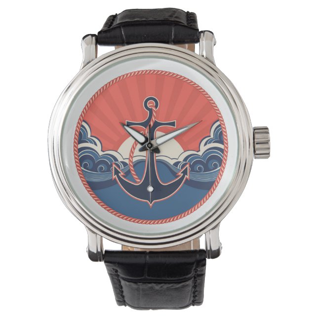Anchor And Sea Wave Pattern Watch (Front)