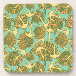 Anchor And Shells In Vintage Style Pattern Coaster
