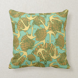 Anchor And Shells In Vintage Style Pattern Cushion