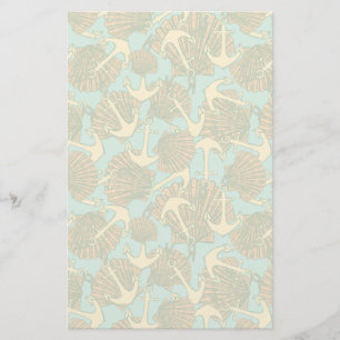 Anchor And Shells In Vintage Style Pattern Stationery