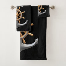 Anchor and Ship's Wheel Bath Towel Set