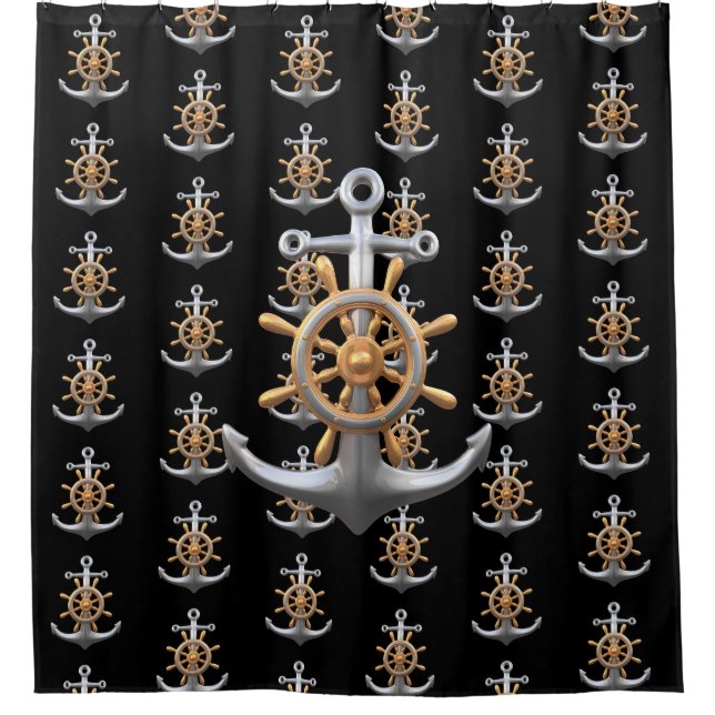Anchor and Ship's Wheel Shower Curtain (Front)