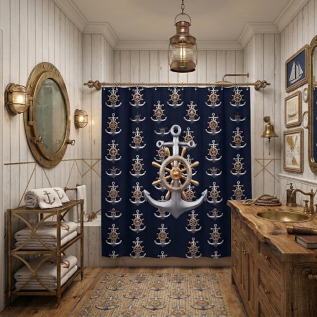 Anchor and Ship's Wheel Shower Curtain (Creator Uploaded)