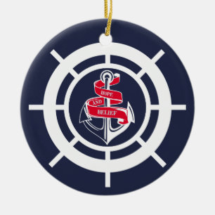 Anchor and steering wheel ceramic tree decoration