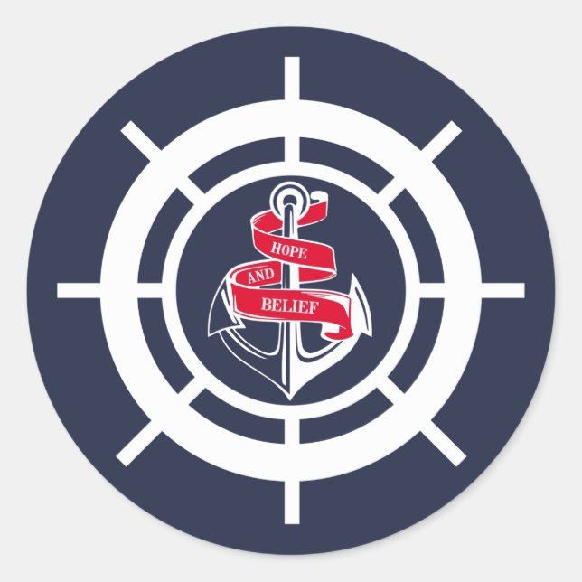 Anchor and steering wheel classic round sticker (Front)