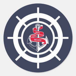 Anchor and steering wheel classic round sticker