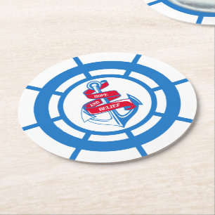 Anchor and steering wheel round paper coaster