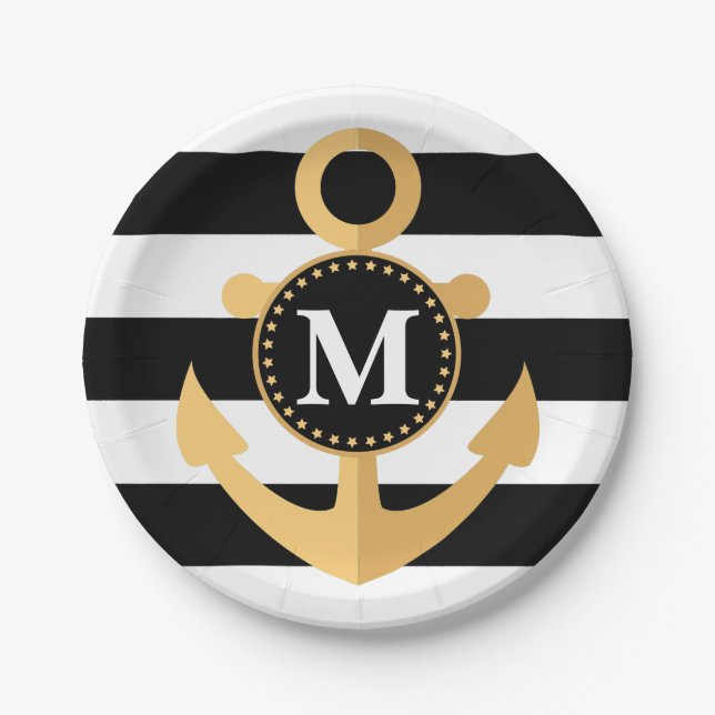 Anchor and Stripes Paper Plate (Front)