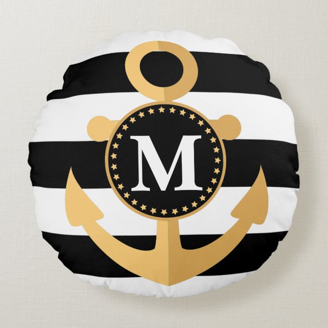 Anchor and Stripes Round Cushion (Front)