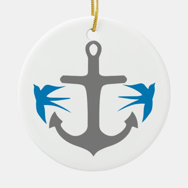 Anchor and Swallows Ceramic Tree Decoration (Front)