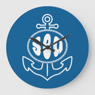 Anchor And The Sea Large Clock
