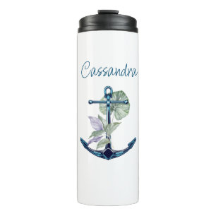 Anchor and Tropical Plants Sea Life Personalised Thermal Tumbler