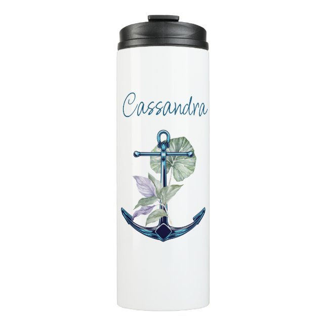 Anchor and Tropical Plants Sea Life Personalised Thermal Tumbler (Front)