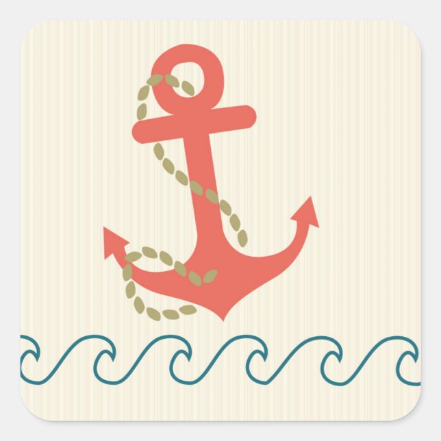 Anchor and Waves Nautical Square Sticker (Front)