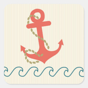 Anchor and Waves Nautical Square Sticker