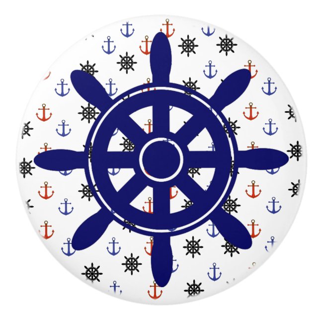 Anchor and Wheel  Nautical Themed Cabinet Knob (Front)