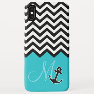 Anchor Aqua Blue Chevron Pattern Stylish Monogram iPhone XS Max Case