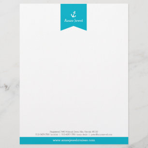 Anchor aqua ribbon flag nautical business letter customised letterhead