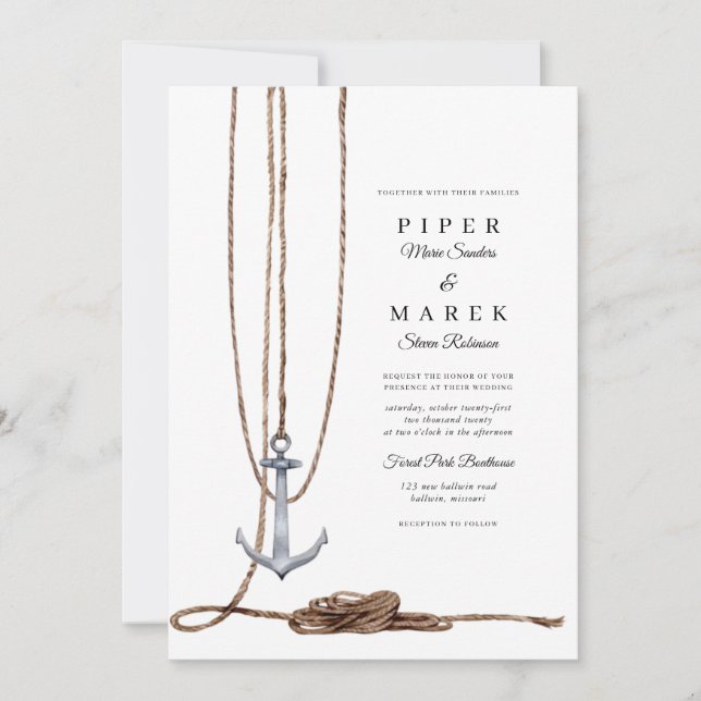 Anchor Away Nautical Wedding  Invitation (Front)