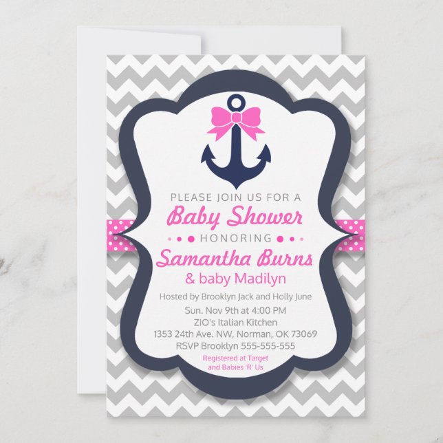 Anchor Baby Shower Customisable Invite - Nautical (Front)