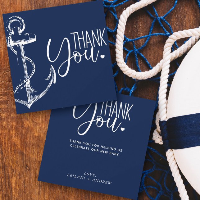 Anchor Baby Shower Nautical Navy Blue Thank You Card (Creator Uploaded)