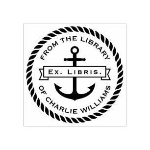 Anchor banner rope border name ex libris bookplate rubber stamp